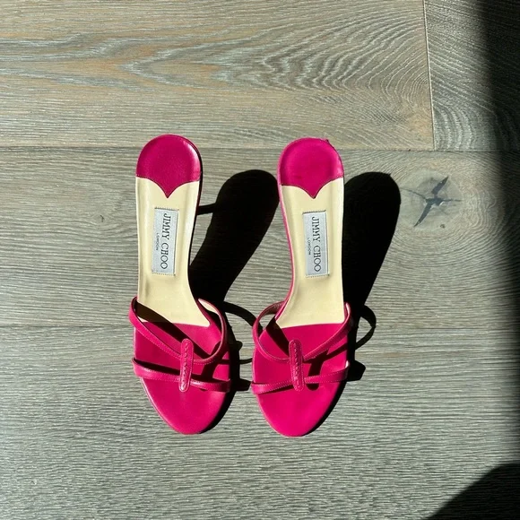 Jimmy Choo Pink Leather Slides - Picture 3 of 11